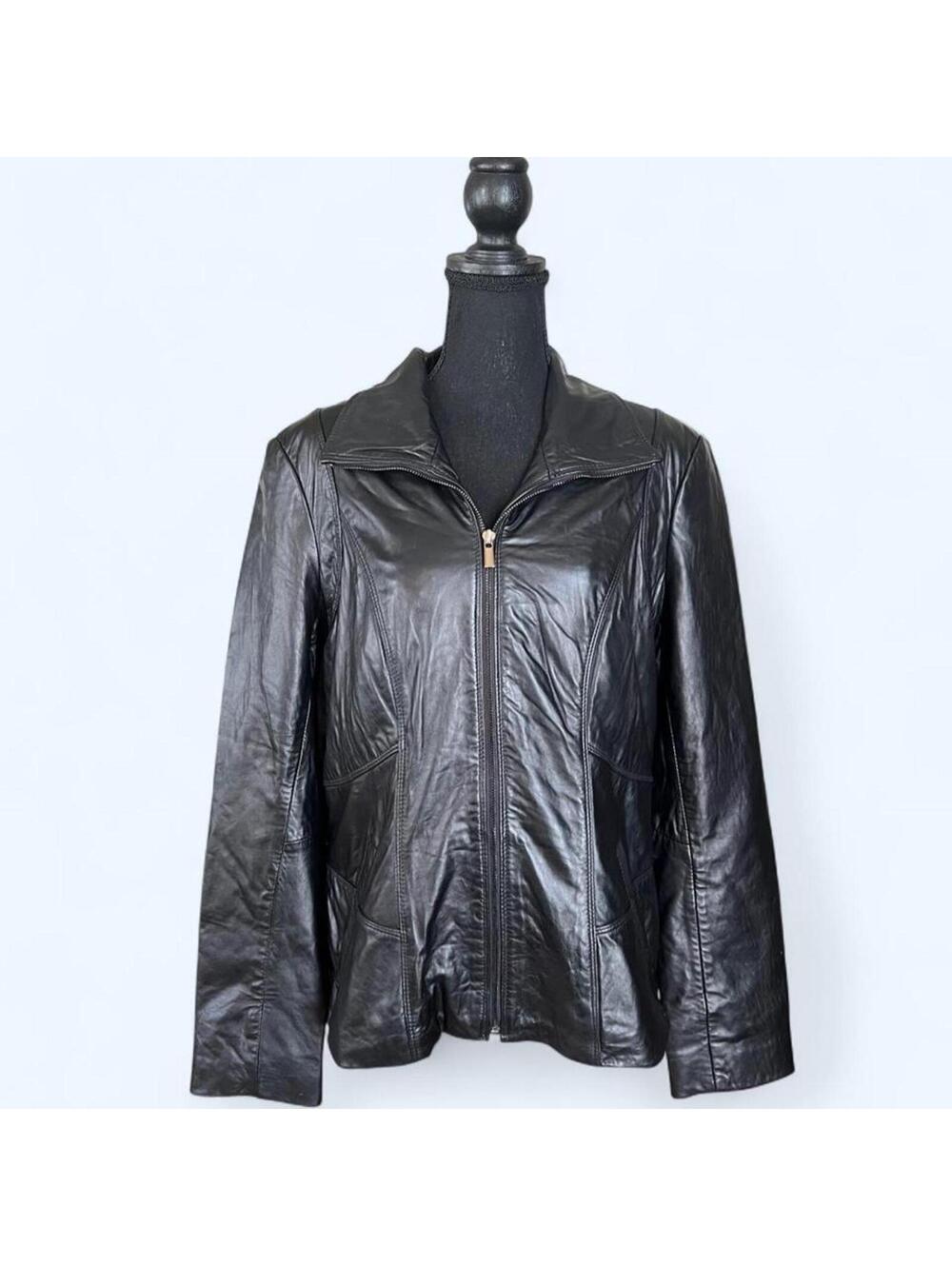 Vintage Y2K Avanti genuine leather minimalist moto zip jacket size large 🖤